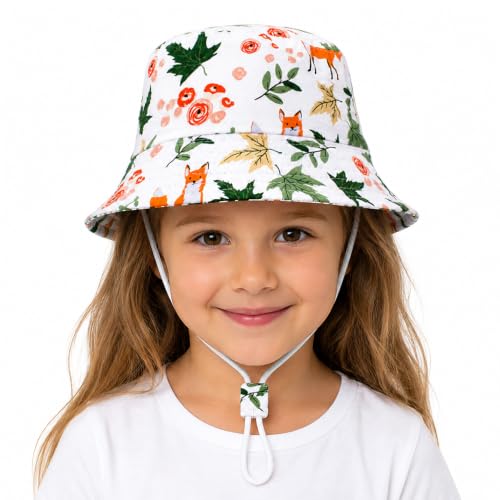 Image of VRITRAZ Unisex Kids Printed Bucket Hat | UV Protection Sun Hat with Adjustable Chin Strap & Summer Beach Travel Outdoor Cap for Toddlers & Children (4-12 Years)
