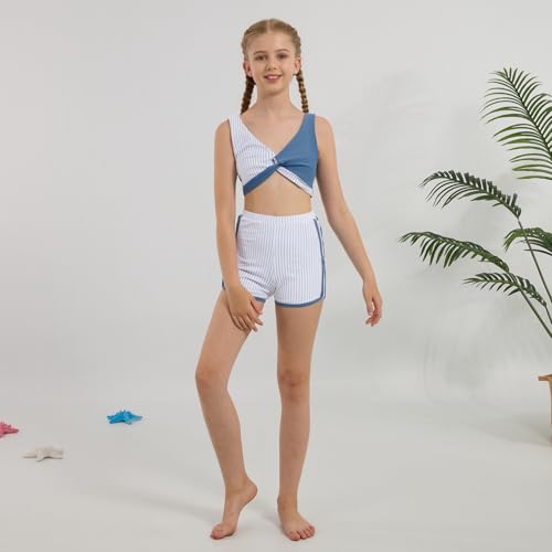 Image of Weixinbuy Girl's 3 Piece Swimsuit Teen Swimwear Tropical Print Twist Cross Bikini Bathing Suit with Cover Up Shorts Size 9-16