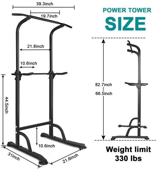 Miniatura 5 de Power Tower - Estación de inmersión de entrenamiento con barra de dominadas, altura ajustable, soporte de inmersión multifunción para gimnasio en
