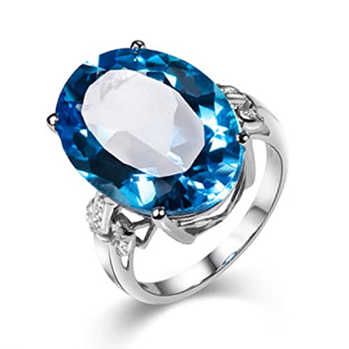 925 Large loose diamond oval blue topaz ring 18k gold plated inlaid colorful gemstone ring female CZC 095 (Adjustable opening)