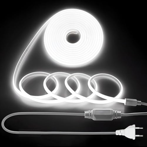 Shengruili 2M COB LED Streifen,Hohe Dichte LED Strip Lights mit Netzteil,220V LED Streifen Kaltweiß 6000K,Wasserdicht Diffusion Flex LED streifen für Heim Dekoration, Küche, Spiegel