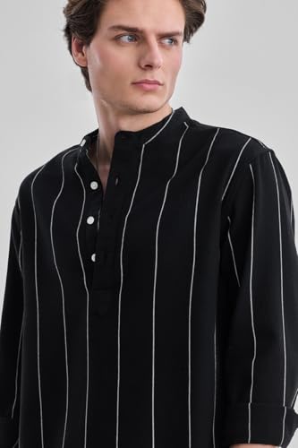 Image of SNITCH Men Casual Shirt for Smart & Everyday Wear | Regular Fit Full Sleeve Point Collar Striped Pattern | Breathable Cotton Blend Fabric for All Day Comfort