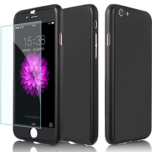 iPhone 6 Plus Case, Anole[360 All Round Protective Case] Ultra-thin Hybrid [Tempered Glass Screen Protector] + Acrylic PC Hard Case Cover & Skin for Apple iPhone 6 Plus 5.5 Inch (Black)
