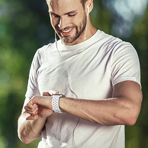 Image of Silicone Braided Weave Bands Compatible with Apple Watch 38mm 40mm 41mm 42mm 44mm 46mm 45mm 49mm, Replacement Sport Breathable Strap for iWatch Series 11 /10 /9 /8 /7 /6 /5 /4 /3 /2 /1 Ultra SE Women Men, White