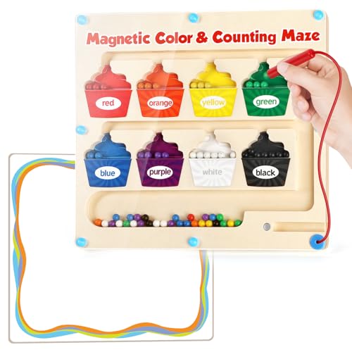 Image of Aizweb Magnetic Color & Number Maze,Montessori Toys Wooden Magnetic Puzzle Board Color Sorting Counting Matching Toy,Toddler Learning Activities Fine Motor Skills Toy for Boy Girl 2 3 4 5 Year Old