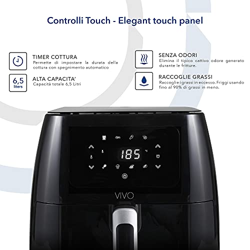 CLASSE ITALY Heteluchtfriteuse, 6,5 liter, Air Fryer met 8 programma's, touch-display, instelbare kooktijd en temperatuur, BPA- en PFOA-vrij, 1700 W - Afbeelding 5