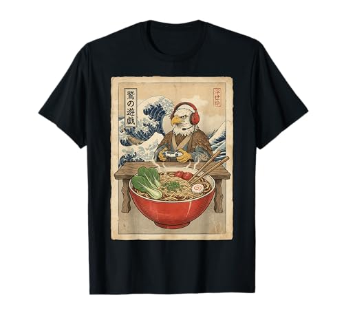 Eagle Cute Kawaii Japanese Gamer Funny Ramen Retro T-Shirt