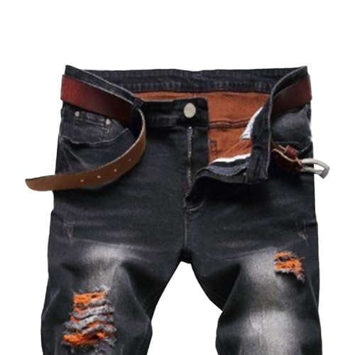 Men's Ripped Slim Fit Stretch Jeans Straight Leg Skinny Fashion Flex Waist Denim Pants3