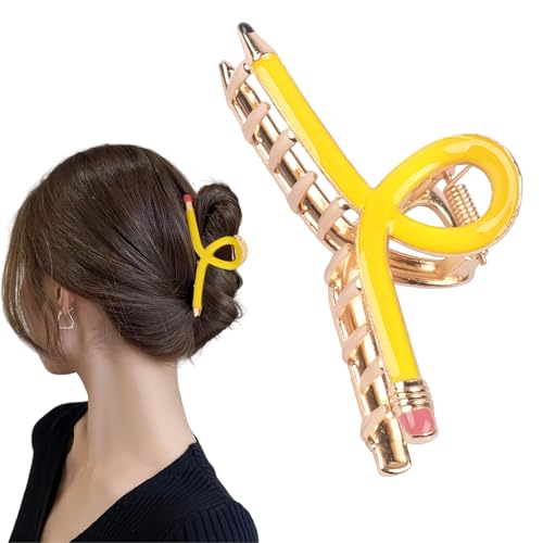Pinzas para cabello en forma de lápiz amarillas para mujeres, accesorio para el día de regreso a clases, broche metálico divertido para el primer día de escuela miniatura 1