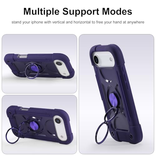 Image of MARKILL Compatible with iPhone with Built-in 360Rotating Ring Stand, Military Grade Drop Protection Full Body Rugged Heavy Duty Case Durable Cover (Deep Purple, iPhone Air)