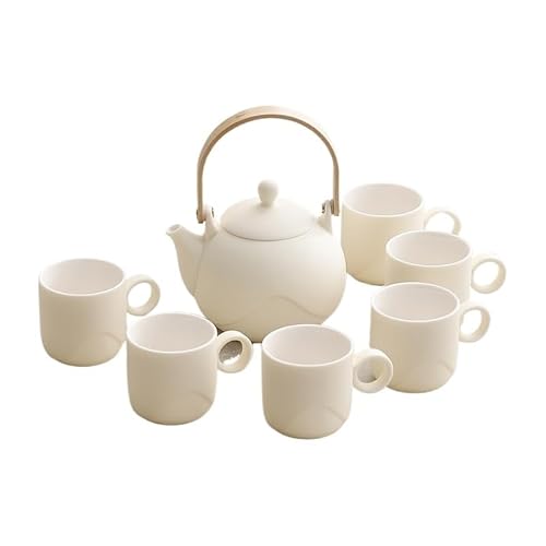 Movni ポータブル耐熱茶器セット クリーミースタイル 6人用 蓄水・収納・軽量 簡約スタイル 家庭や来客に適している