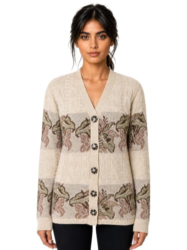 Image of Kalt Women Sweater for Winter Woolen Acrylic Full Sleeves V Neck Floral Design Cardigan Sweater for Women