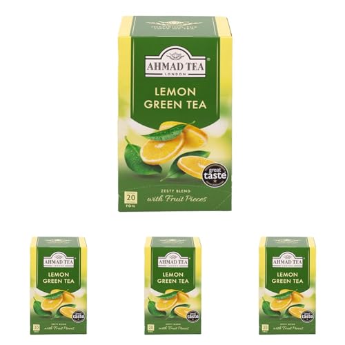 Ahmad Tea Lemon Green - Té verde con sabor a limón | 20 bolsitas de té de 2 g cada una | Bolsitas de té con hilo (Paquete de 4)