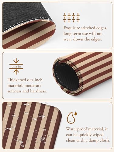 Image of Square Cute Striped Mouse Pad with Stitched Edge, Premium Waterproof Cloth Aesthetic Small Stripe Mouse Mat, Non-Slip Rubber Base Funny Mousepad Desk Accessories,Striped Brown Khaki