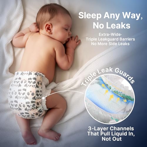 Image of BubblePanda Overnight Diapers Baby Diaper Nighttime Protection Size 7 | Diapers Nighttime Protection with Dual Absorbent Core, Wider Absorbent Zone, Leak Proof Soft Surface, Disposable (Count 60)