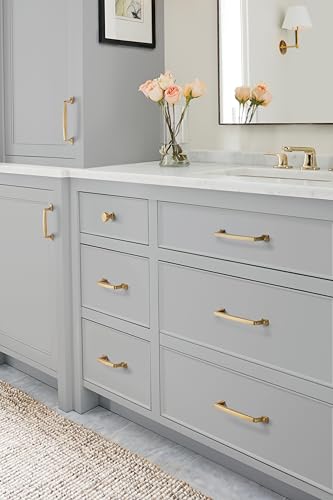Image of Amerock 3-3 /4 inch Westerly Golden Champagne Drawer Pull | 3-3 /4 inch (96mm) Center-to-Center Mounting Distance and 5-1 /16 inches Overall Length, Durable Zinc Cabinet Hardware