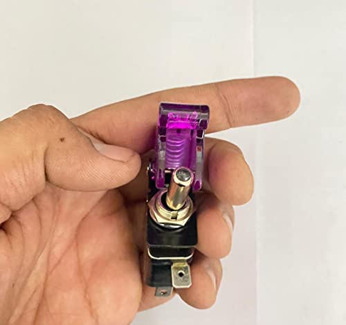 Image of Purple ROCKER PILOT Toggle Switch WiTH Aircraft Safety Cover Rocker Toggle Switch 12V 20A ON /Off Togglle Swiitch LED Light Illuminated 3Pin for All Vehicles
