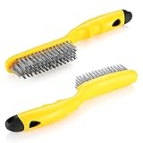 Chanharm Stainless Steel Wire Brush 2 Pcs, 79 Bundles of bristles, 10.5' Plastic Contoured Handle, Heavy Duty Scratch for Cleaning Rust Dirt Before Welding, Dust and Paint Scrubbing (LWH-2SP)