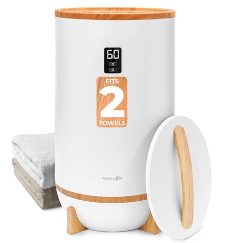 SereneLife Hot Towel Warmer Bucket w/ Customized Fragrance for Bathroom and Spa, Luxury Towel Heater Gift for Him or Her, Auto Shut Off, LED Display, Fits 2 Large Towels, Blankets, Bathrobes - Bamboo