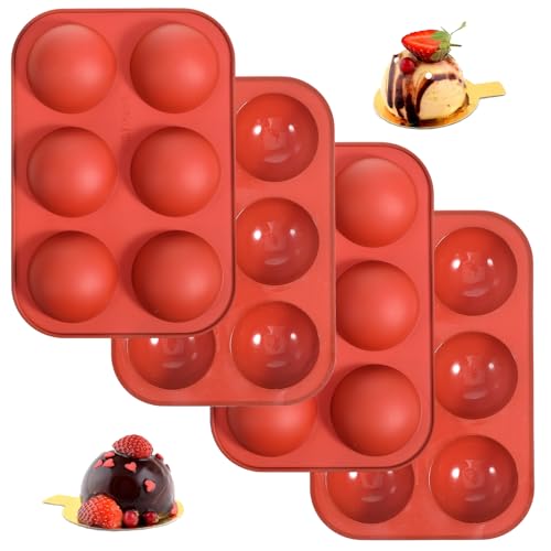 Classicseali 4 moldes de silicona con forma de bola para hornear americanos, molde de silicona para hornear semiesfera, moldes de silicona redondos para hacer chocolate, pasteles, gelatina, mousse