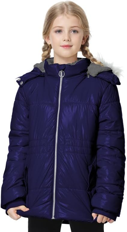 Girls Winter Coat Fleece Lined Jacket with Detachable Hood Warm Parka Comfy Puffer Outwear