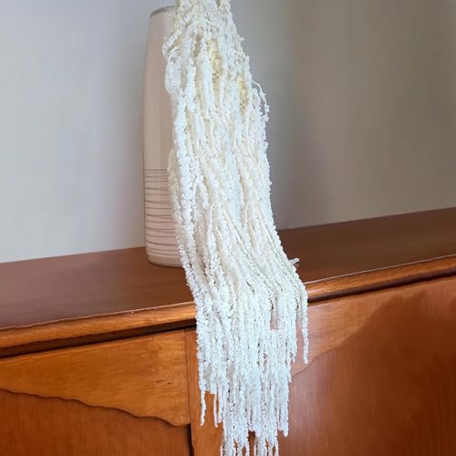 5Pcs Real Preserved Amaranthus Flowers - White Dried Wisteria Hanging Flowers for Wall Hanging, Flower Arrangement, Vase, 23 Giant Flowers for Wedding Arch Decor, Home Decor, Christmas Decoration