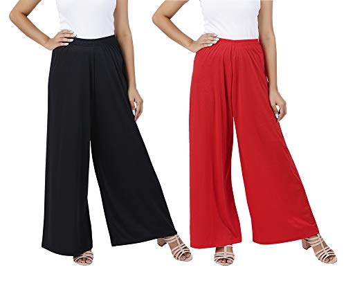 Image of Buy That Trendz M to 4XL Cotton Viscose Loose Fit Flared Wide Leg Palazzo Cotton for Pants Women Black Red Combo Pack of 2 XXX-Large
