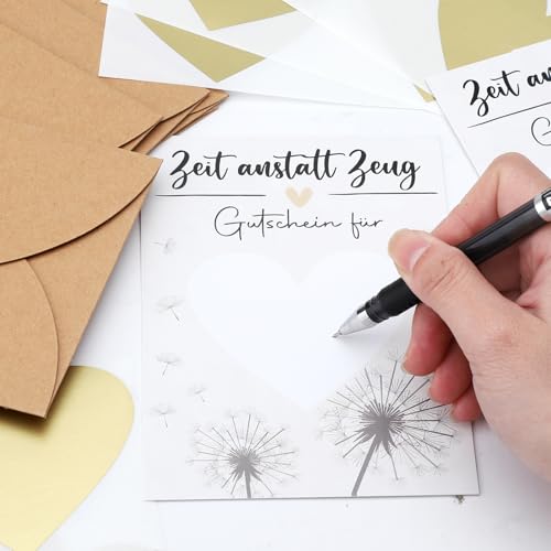 HENGBIRD Zeit statt Zeug Gutschein zum selber ausfüllen, Gutscheine zum selber ausfüllen, Gutscheinkarten zum Selbstausfüllen, Rubbelkarten zum selber beschriften, 5 Rubbel Gutschein mit 5 Umschlägen