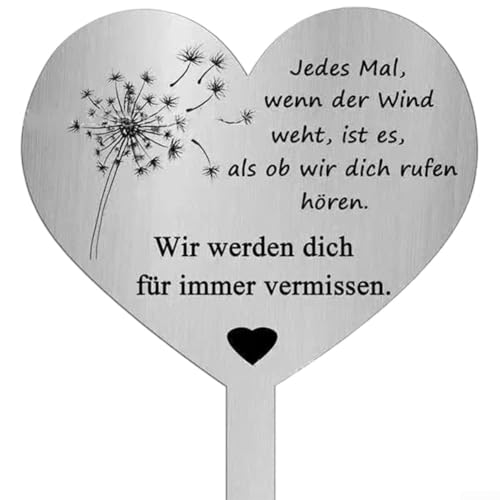 Marcatore per tomba a forma di cuore, in acciaio inox, per esterni, resistente alla ruggine e alle intemperie, commemorativo per i propri cari (C)