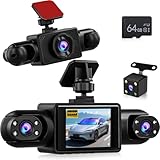 NHOPEEW Dash Cam a 4 canali anteriore e posteriore - Telecamera per auto a 360 gradi con display da 2 pollici, visione notturna IR, registrazione in loop, rilevamento del movimento + scheda TF da 64G