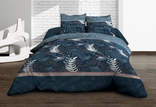 Housse de Couette 220x240 + 2 taies - Pur Coton 57 Fils - Romy, Bleu, Blanc, Rose