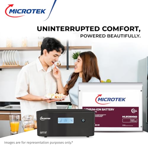 Image of Microtek Luxe NEW 1200 12V Pure Sine Wave Inverter 950VA /760W + 12.8V 100Ah LiFePO4 Lithium Battery with BMS | 4000+ Cycles | Fast Charging Power Backup Combo