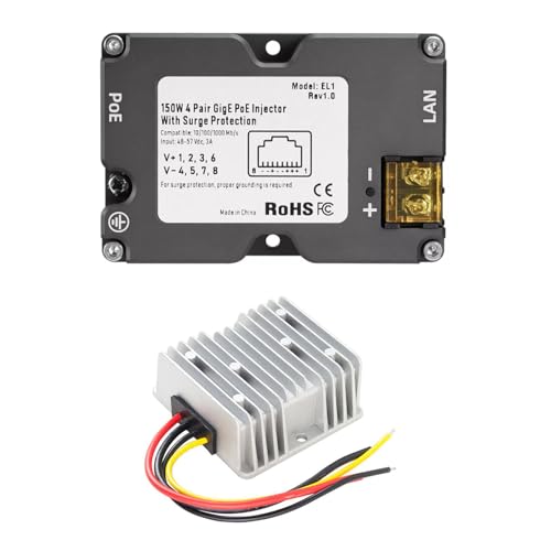 PoE Injector 150W Built in Surges and Electrostatic Discharge Safety Features and 12V to 48V DC Boost Converter for Dish V2 Internet Kit