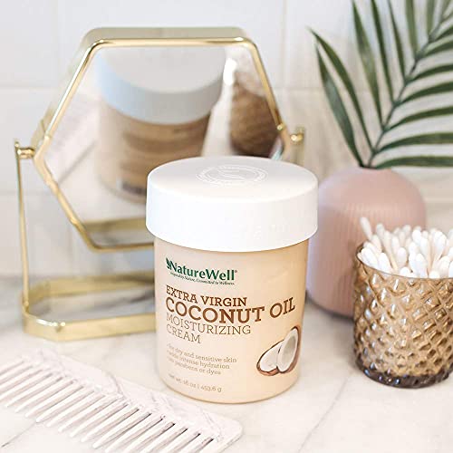 Nature Well Extra Virgin Coconut Oil Moisturizing Cream 16 Oz + Body Oil 2Pk (8 Oz Each) Bundle, Lightweight, Intense Hydration, Safe For Sensitive Skin #TOP3