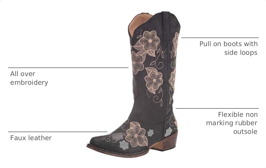 Image of ROPER Womens Riley Floral Embroidered Snip Toe Casual Boots Mid Calf Low Heel 1-2 inch - Brown