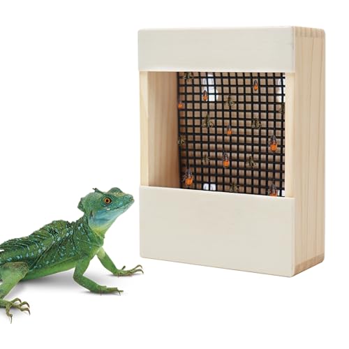 Chameleon Feeder, Bearded Dragon Bug Bowl, Wooden Reptile Feeder Box, Wall-Mounted Insect Feeder with Suction Cups, Tank and Aquarium Accessories for Lizard Bearded Dragon Gecko Frog