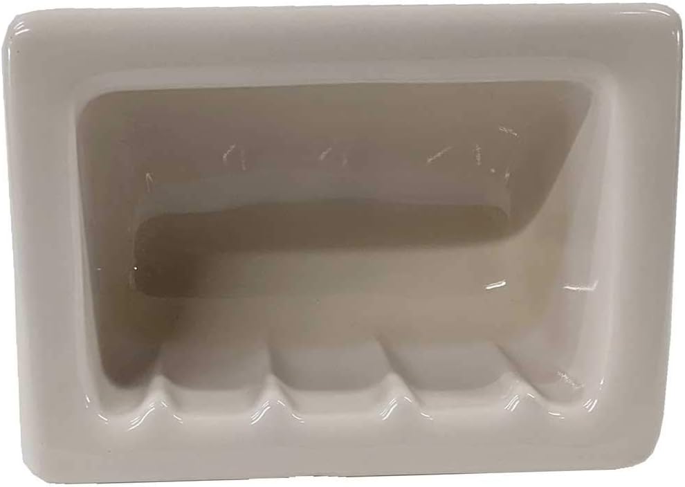 Recessed Shower Niche Porcelain 6X4 Perfect for Soap and or foot rest - Easy to install (Almond Biscuit Glossy)
