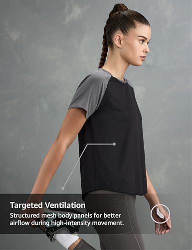Image of Symbol Premium Women's Solid Regular Fit Sports Stretch T-Shirt | Round Neck | Raglan Sleeve | Moisture-Wicking | Activewear | Running | Gym | Plain (Available in Plus Sizes)