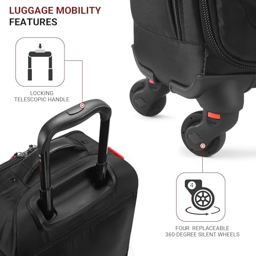 Rolling Backpack with Wheels – Airline Approved Underseat Carry-On Luggage 18x14x8, Water-Resistant Personal Item Bag with 2 Extra Replacement Wheels, Fits 15.6 Inch Laptop, Travel Backpack for Men - Image 3