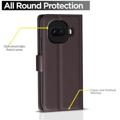 Image of Amazon Basics Flip Cover for iQOO 15R 5G Leather Finish | Wallet Stand and Shock Proof | Inside TPU with Card Pockets | Complete Protection Flip Case (Coffee)