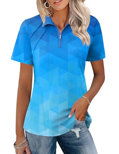 Image of LOMON Womens Golf Polo Shirts Summer Short Sleeve 1 /4 Zip Tops Moisture Wicking Casual Tennis Activewear with Pockets