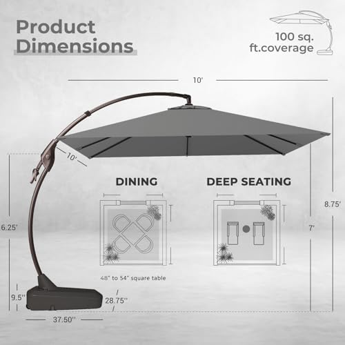 Image of Grand patio 10x10 FT Cantilever Square Umbrella with Base, Gray
