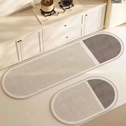 Image of HomeCloud Rubber Kitchen Mats for Floor Set of 2 Pcs | Non-Skid, Soft Absorbent Rugs for Kitchen, Laundry, and Hallway | 120x40cm, 40x60cm| 4mm Thickness(Capsule Beige)