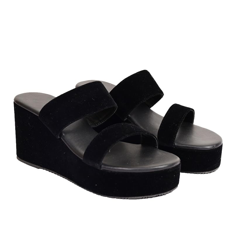 K KOMMY FASHIONS Black Heels Sandal for Women Wedge High Heels Platform Slippers Open Toe Slip On Sandal (numeric_3) (B0C1DMTNHN) Amazon Price History, Amazon Price Tracker