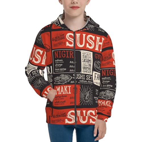 Sushi Menu Kids Pullover Hoodies Boys Zip Up Sweatshirts Girls Athletic Clothes with Pocket3