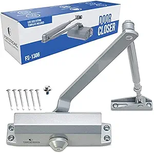 Fortress Hardware Company FS-1306 Aluminium Automatic Adjustable Mechanism Grade 3 Spring Hydraulic Auto Door-Closer with Life Size Fitting Template and Instructions, 10.4x3.9x2.9 Inches (Silver)