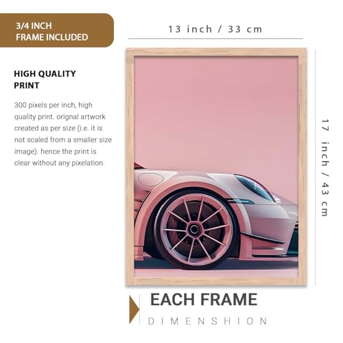 Image of walllane Big Porsche Car Framed Posters Gift Items for Boys Room Wall Decoration Bedroom Living Room Office Studio Decor | Car Poster Frame for Wall Decor Set Of 3 Size(13x17 inch), Framed