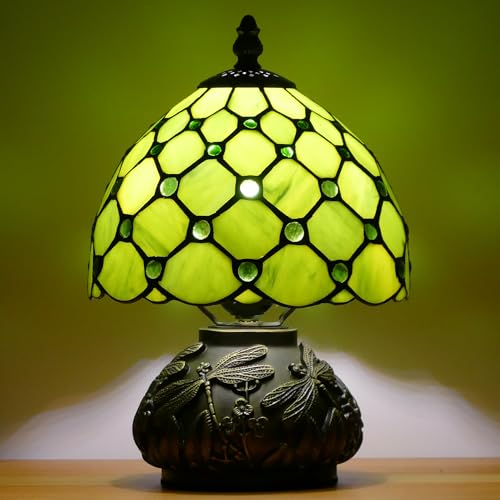 Tiffany-Style Stained Glass Mushroom Lamp (8" Small, Green & Yellow)