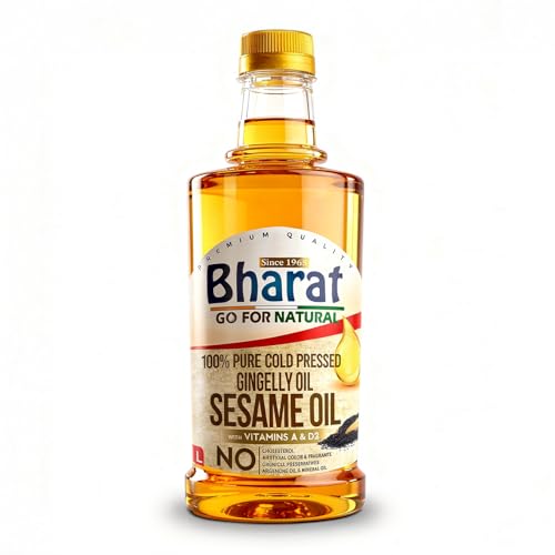 Bharat Cold Pressed Sesame Oil (Gingelly Oil) 1 Litre | 100% Pure & Natural | Wood Pressed | Rich in Vitamin E | Ideal for Cooking Pickling & Asian Cuisine
