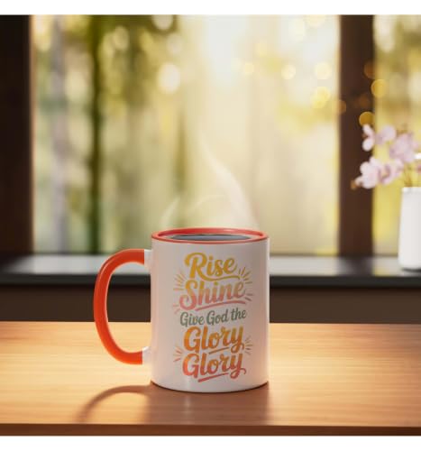 Taza de cerámica naranja y blanca 11 onzas miniatura 3